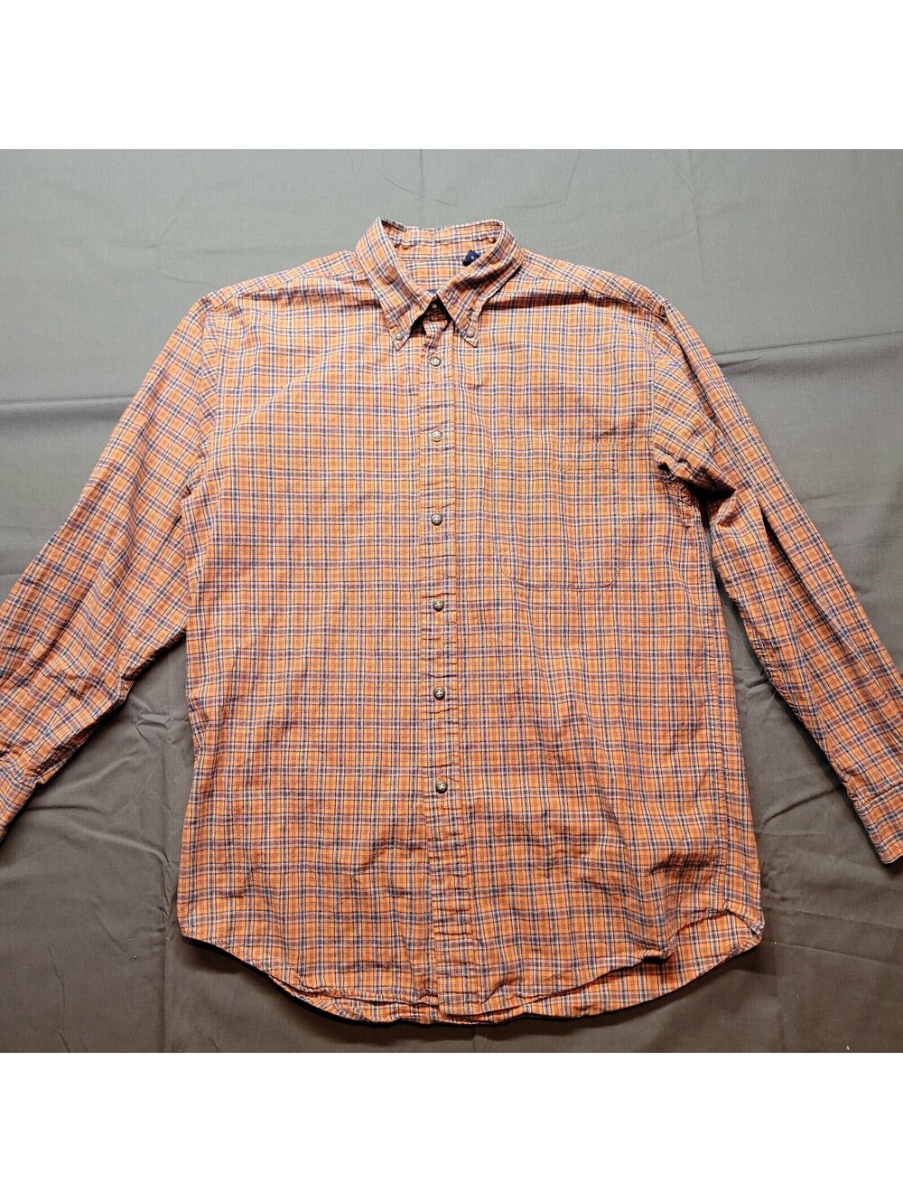 Men's Izod Long-Sleeve Button-Up T-shirt Orange & Navy Plaid Sz M